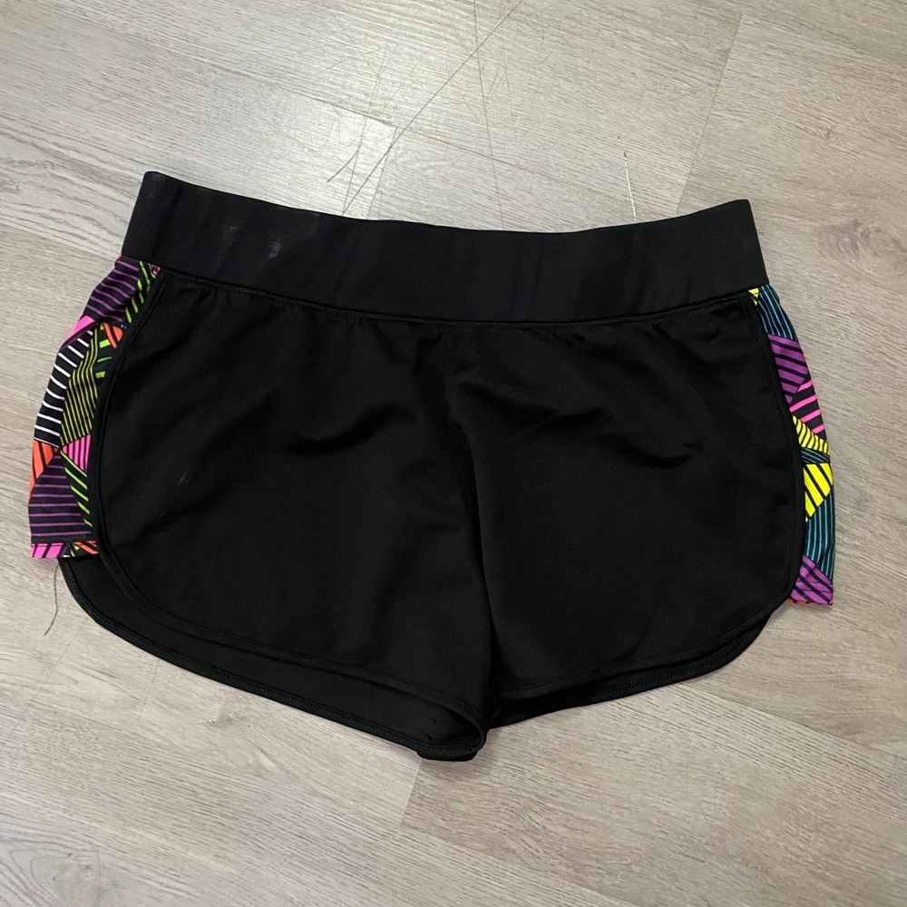 Zone Pro Athletic Shorts Women 1X Black Geometric Print Mesh Activewear